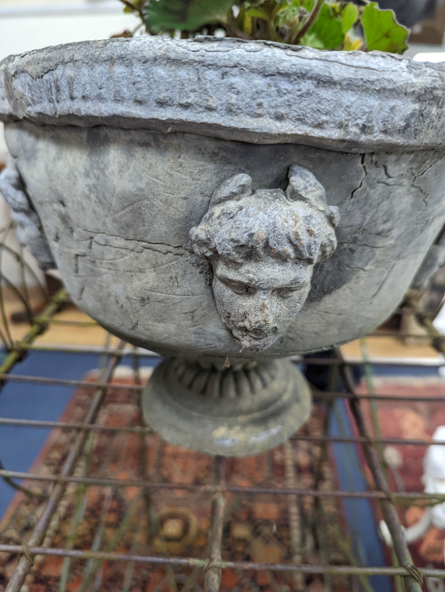 A Victorian lead pedestal planter, height 22cm